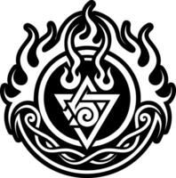 An image of a symbol with flames and a circle vector
