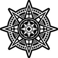 A black and white design of a compass star vector