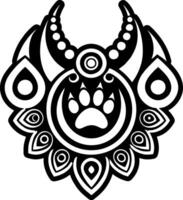 A tribal style design with a paw and horns vector