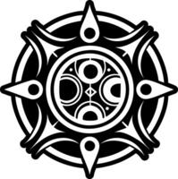A black and white logo of a circular design vector