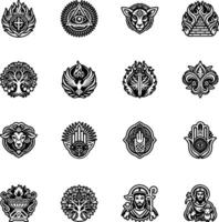 A set of black and white religious symbols vector