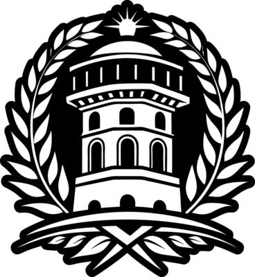 A solid style icon of ancient tower symbol
