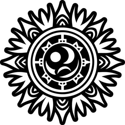 A sun and moon design in black and white