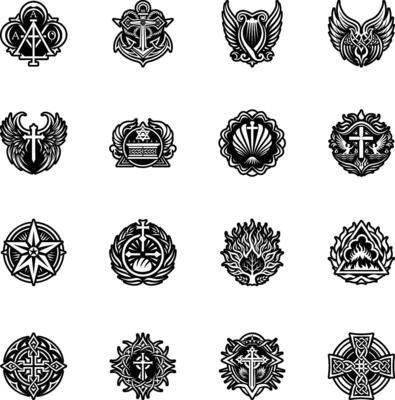 A set of black and white emblems