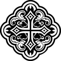 A black and white design with a cross in it vector