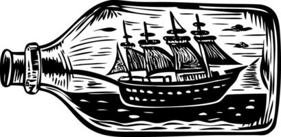 A vintage style illustration of a bottle ship vector