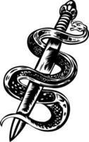 A vintage style illustration of a snake sword vector