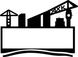 A black and white illustration of a crane and a ship vector