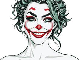 A woman with red makeup and a clown nose vector