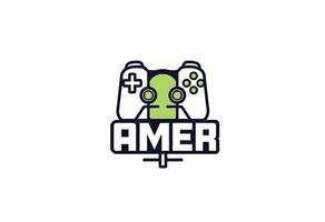 Stylish Gamer Logo Featuring a Controller and. This graphic logo depicts a stylized game controller with a vibrant lime green accent prominently displayed on a white background vector