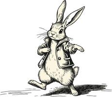 A drawing of a rabbit in a coat vector
