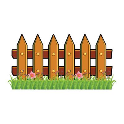 Wooden fence with flowers and grass