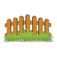 Wooden fence with grass and rocks illustration vector
