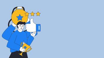 representation of a man who gets an award. The best employee is thanked by the project manager. animation 2d motion graphic with blue background video