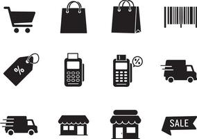 Shopping icons set pack black vector