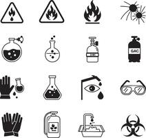 A set of black and white icons depicting various types of chemicals vector