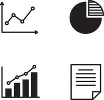 A set of four icons that include a pie chart, a document and a graph vector