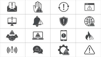 A set of Digital security Warning, notification Icons. security warnings, simple flat Solid icon vector