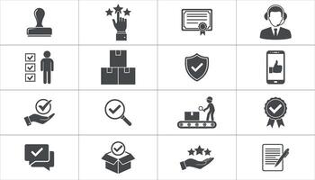 A set of Quality Control Icons set. customer service, product inspection. simple flat solid icons vector