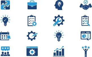 Set of Business Strategy Icons. Planning, Innovation, Teamwork, and Success. solid icon illustration vector