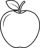 Elegant Apple Line Art - Simple Black Fruit Outline with Leaf vector