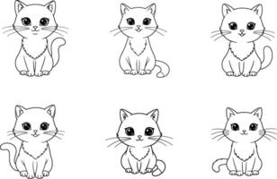 Set of Cute Cartoon Cat Line Art Illustrations - Adorable Kittens for Coloring and Craft Projects vector