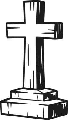Vintage Cross Grave Marker - Hand-Drawn Tombstone Illustration for Halloween and Gothic Themes