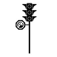 Traffic Light with no U Turn Silhouette. Black and White Icon Design Elements on Isolated White Background vector