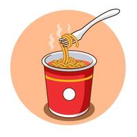 Tutorial How to Cook Instant Cup Noodle Step 5, The Noodles are Now Ready to be Served vector