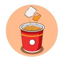 Tutorial How to Cook Instant Cup Noodle Step 2, Pour the Spices and Seasoning Oil into the Cup vector