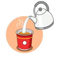 Tutorial How to Cook Instant Cup Noodle Step 3, Pour Hot Water into the Cup vector