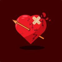 Broken Heart with Arrow and Patch Illustration Cartoon Design vector