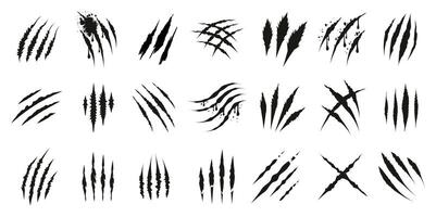 Claws Scratching Icons. Set of Animal Scratch Marks, Claw Damage Symbol Silhouettes vector