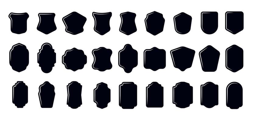 Set of Vintage Label and Badge Shapes. Shield Silhouette Black elements