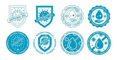 Antibacterial Hand Gel Icon Set. Hygiene and Antiseptic Badges vector