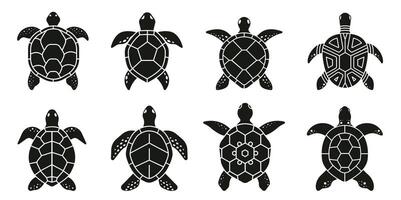 Turtle Silhouette Icon Set. Sea and Land Turtles Elements with pattern vector