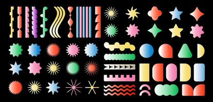 Trendy brutalism colorful Y2K shapes. Minimal abstract geometric elements, in the Bauhaus style. Collection of colorful shapes and shapes vector