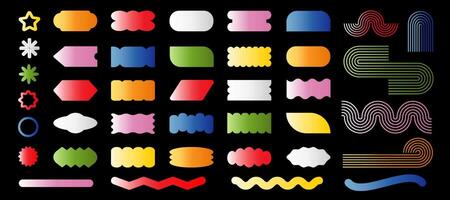 Trendy brutalism colorful Y2K shapes. Minimal abstract geometric elements, in the Bauhaus style. Colorful shapes and lines on a black background vector