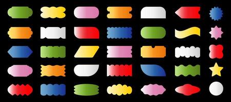 Trendy brutalism colorful Y2K shapes. Minimal abstract geometric elements, in the Bauhaus style. Set of colorful shapes on a black background vector