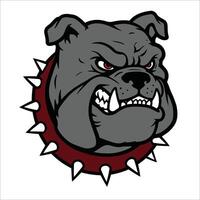 Fierce bulldog's head with an aggressive expression, featuring sharp teeth and intense red eyes. vector