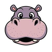Cartoon hippo head illustration featuring a large, rounded face with a wide, pink snout dotted with small spots. vector