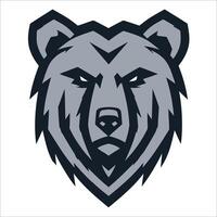 Bear head logo in grayscale, featuring sharp geometric lines and bold outlines. vector