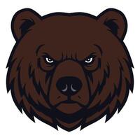illustration of a bear's head with a fierce expression. The brown fur is depicted with bold, dark outlines, emphasizing its texture. vector