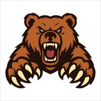 Fierce cartoon bear illustration with open mouth, showing sharp teeth. vector