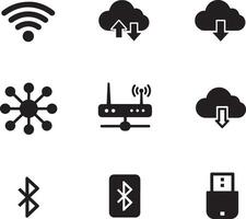 A set of black wireless icons on a white background vector