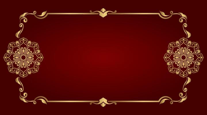 floral frame with gold mandala decoration on red background