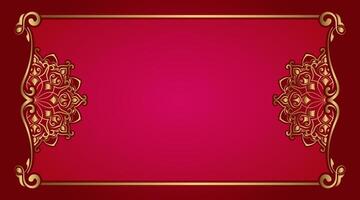 red background with floral ornament frame and mandala vector