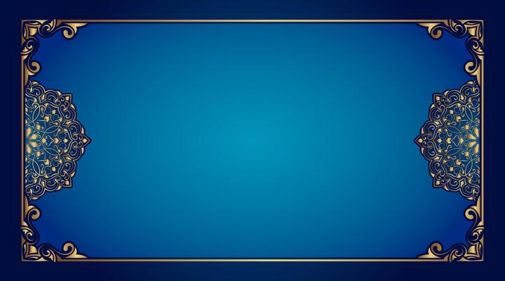 gold ornament frame on blue gradient background