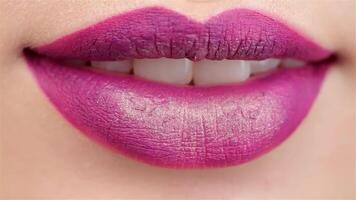 Seductive close-up of a slightly opened mouth with vibrant plum lips video