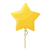 Golden star shaped helium balloon on string in cartoon style vector